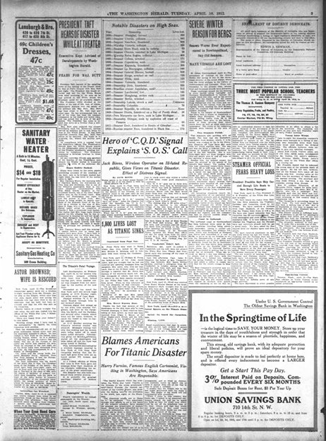The Washington Herald du 16/04/1912